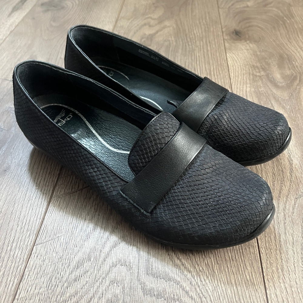 Dansko Black Snake Embossed Leather Loafers Wedge Slip On Shoes Womens 41